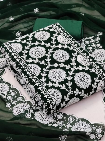 Fresh Green Georgette Suit Material with Elegant Thread Embroidery   Inner Dress Material 