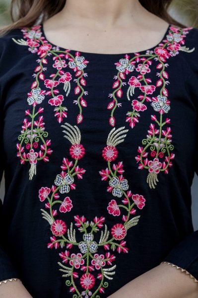 Durable Black Embroidered Floral Kurta Set With Dupatta For Office Wear  Straight Cut Long Kurtis