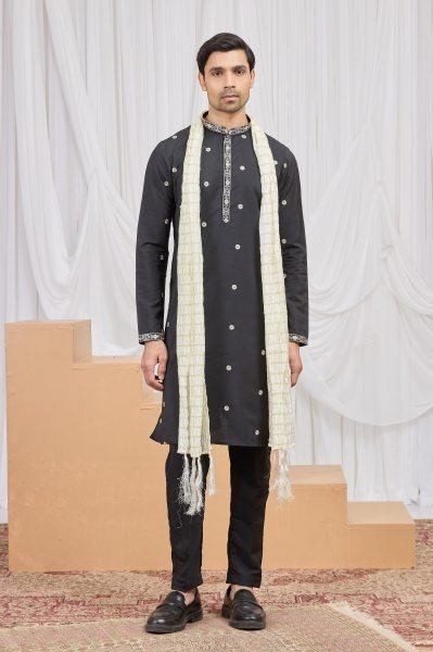 Durable Black Embroidered Kurta Pant Set at Manufacturer Price Kurta Pajama Wholesale
