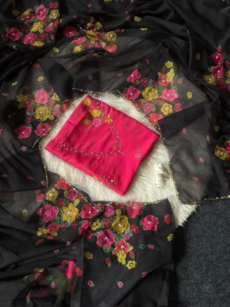 Durable Black Floral Print Tabi Saree with Heavy Cut Dana Embroidery For Wedding Printed Cotton Sarees Wholesale