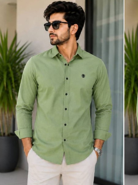 Durable Green Premium Designer Men's Cotton Shirt Perfect for Office and Casual Wear 