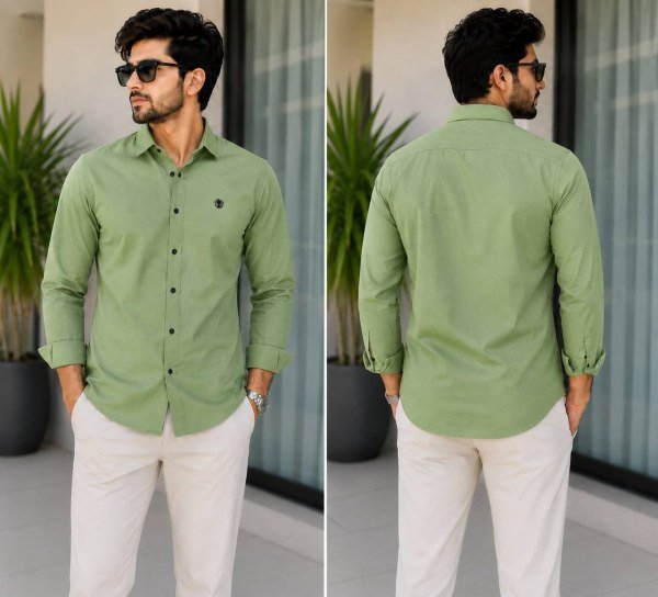 Durable Green Premium Designer Men's Cotton Shirt Perfect for Office and Casual Wear Mens Shirt
