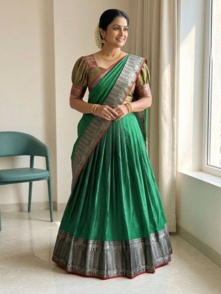 Durable Green Silk Woven Lehenga Choli with Woven Zari Dupatta For Festival  Lehenga
