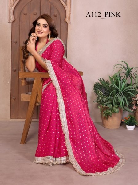 Durable Hot Pink Fendi Satin Silk Saree with Beautiful Designer Lace Border For Wedding Silk Sarees Wholesale