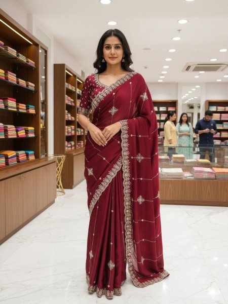 Durable Maroon Rangoli Silk Saree with Beautiful Border Work for Celebrations Sarees 