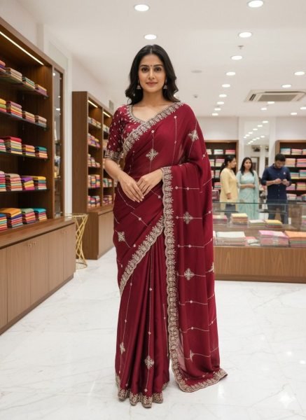 Durable Maroon Rangoli Silk Saree with Beautiful Border Work for Celebrations Silk Sarees Wholesale