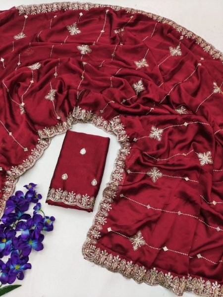 Durable Maroon Rangoli Silk Saree with Beautiful Border Work for Celebrations Silk Sarees Wholesale