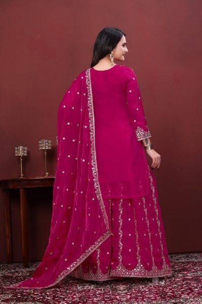 Durable Pink Fendy Silk Sharara Suit with Sequence Embroidery Work for Party Wear Ready To Wear Collection