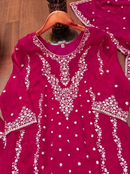 Durable Pink Fendy Silk Sharara Suit with Sequence Embroidery Work for Party Wear Ready To Wear Collection