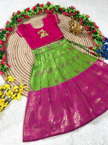 Durable Pink Lehenga with Maggam Work Blouse for Party and Festive Occasions Girls Wear