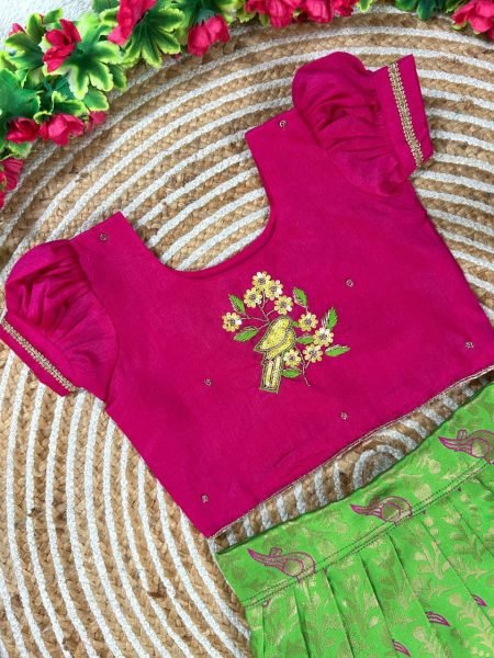 Durable Pink Lehenga with Maggam Work Blouse for Party and Festive Occasions Girls Wear