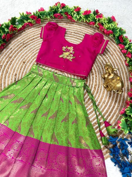 Durable Pink Lehenga with Maggam Work Blouse for Party and Festive Occasions Girls Wear
