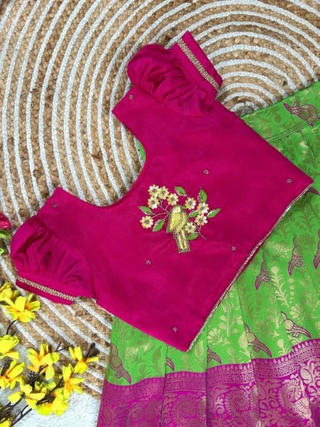 Durable Pink Lehenga with Maggam Work Blouse for Party and Festive Occasions Girls Wear