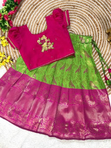 Durable Pink Lehenga with Maggam Work Blouse for Party and Festive Occasions Girls Wear