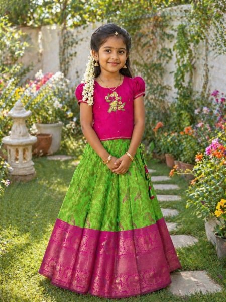 Durable Pink Lehenga with Maggam Work Blouse for Party and Festive Occasions Girls Wear