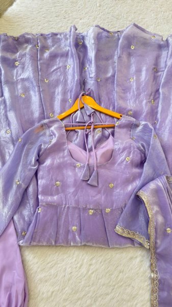 Durable Purple Fendi Satin Gown Set with Sequins Embroidery for Wedding Wear Ready To Wear Collection