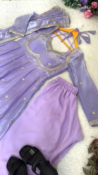 Durable Purple Fendi Satin Gown Set with Sequins Embroidery for Wedding Wear Ready To Wear Collection