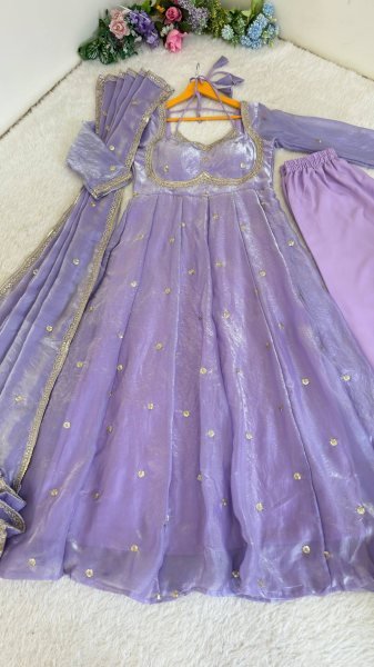 Durable Purple Fendi Satin Gown Set with Sequins Embroidery for Wedding Wear Ready To Wear Collection