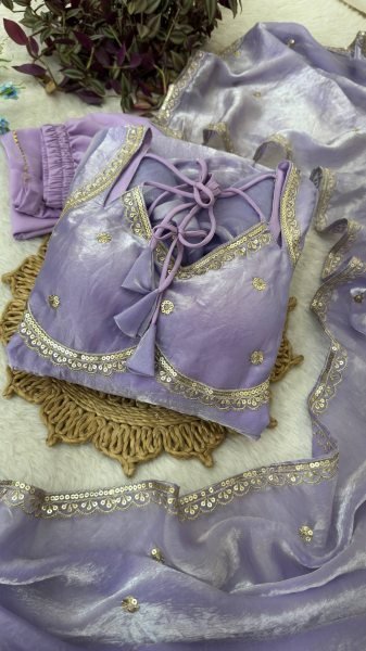 Durable Purple Fendi Satin Gown Set with Sequins Embroidery for Wedding Wear Ready To Wear Collection