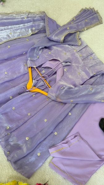 Durable Purple Fendi Satin Gown Set with Sequins Embroidery for Wedding Wear Ready To Wear Collection