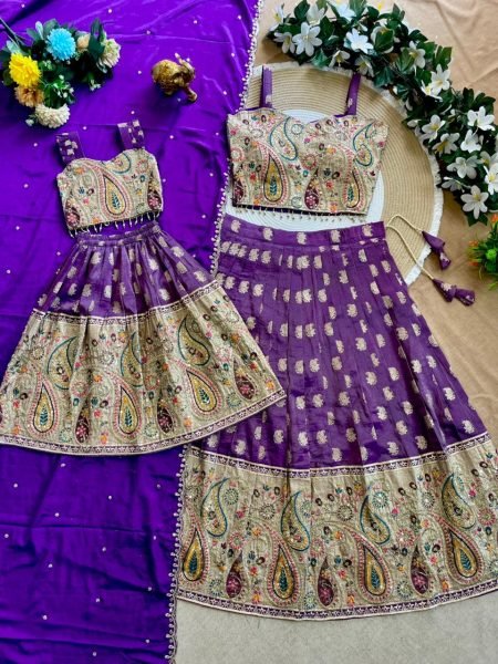 Durable Purple Mother Daughter Matching Lehenga Choli Combo Set Mom-Doughter Collection
