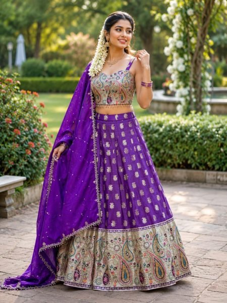 Durable Purple Mother Daughter Matching Lehenga Choli Combo Set Mom-Doughter Collection