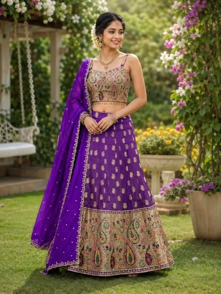 Durable Purple Mother Daughter Matching Lehenga Choli Combo Set Mom-Doughter Collection