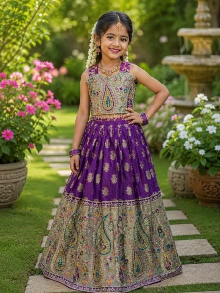 Durable Purple Mother Daughter Matching Lehenga Choli Combo Set Mom-Doughter Collection