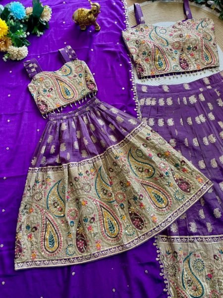 Durable Purple Mother Daughter Matching Lehenga Choli Combo Set Mom-Doughter Collection