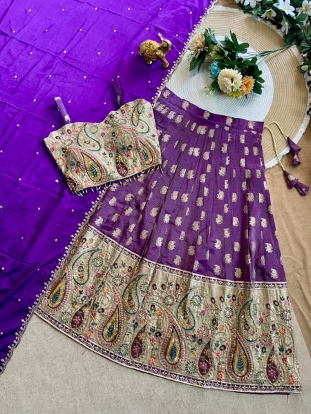 Durable Purple Mother Daughter Matching Lehenga Choli Combo Set Mom-Doughter Collection
