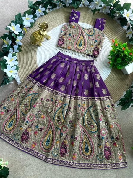 Durable Purple Mother Daughter Matching Lehenga Choli Combo Set Mom-Doughter Collection