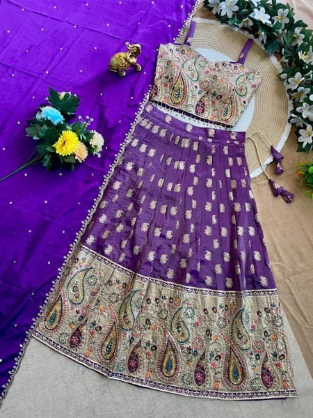 Durable Purple Mother Daughter Matching Lehenga Choli Combo Set Mom-Doughter Collection