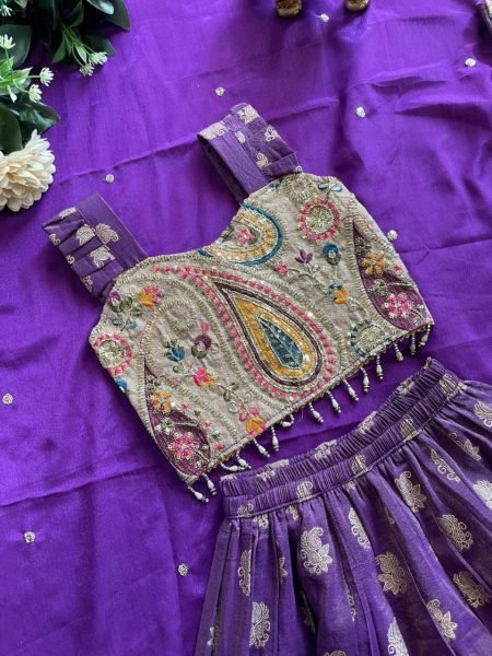 Durable Purple Mother Daughter Matching Lehenga Choli Combo Set Mom-Doughter Collection