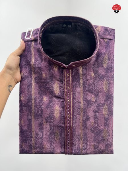 Durable Purple Premium Raymond Cotton Pyjama with Designer Jacquard Kurta Kurta Pajama Wholesale