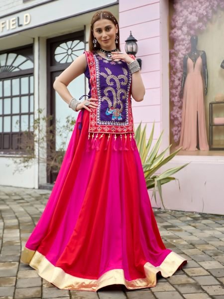 Durable Rani Pink Designer Pure Cotton Lehenga Set with Embroidered Shrug   Latkan 