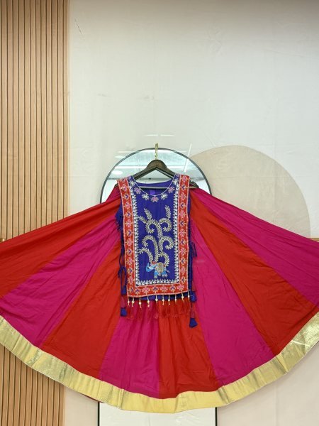 Durable Rani Pink Designer Pure Cotton Lehenga Set with Embroidered Shrug   Latkan Navratri Lehnega Choli