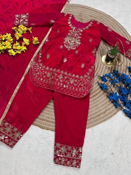 Durable Red Comfortable Kids Silk Dress for Festive Wear Girls Wear