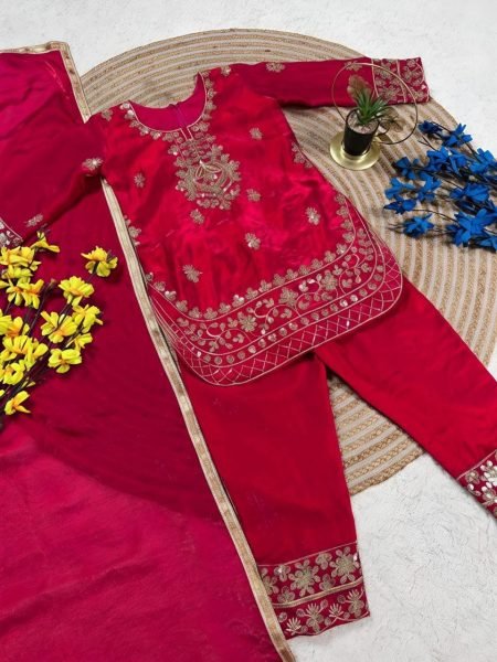 Durable Red Comfortable Kids Silk Dress for Festive Wear Girls Wear