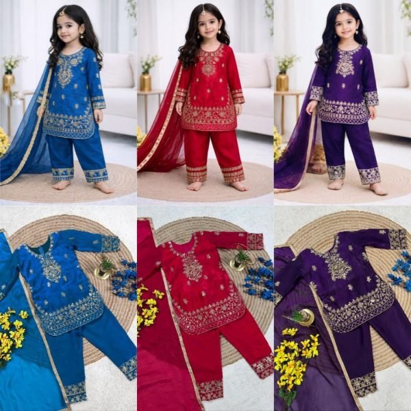 Durable Red Comfortable Kids Silk Dress for Festive Wear Girls Wear