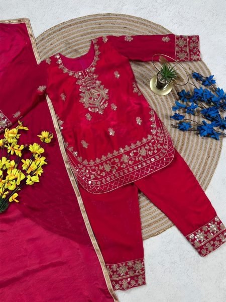 Durable Red Comfortable Kids Silk Dress for Festive Wear Girls Wear