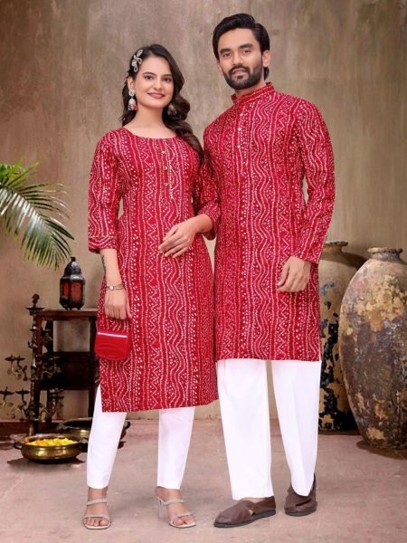 Durable Red Couple Combo Ethnic Wear for Wedding and Festive Wear Mens Wear