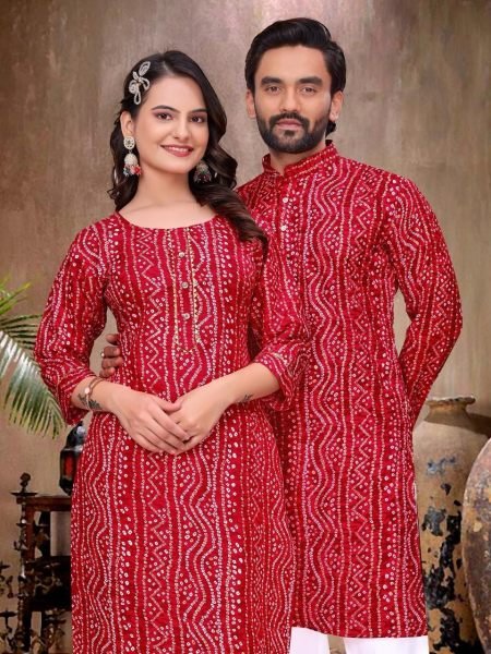 Durable Red Couple Combo Ethnic Wear for Wedding and Festive Wear Couple Combo collection 