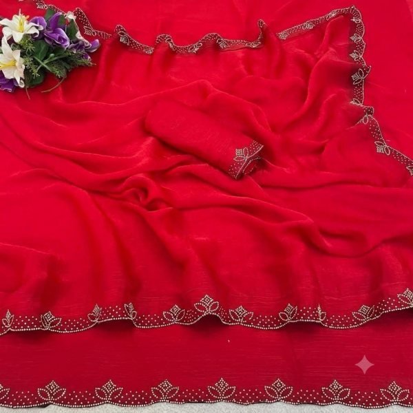 Durable Red Space Soft Silk Saree with Diamond and Val Work in Saree at Wholesale Rate Silk Sarees Wholesale