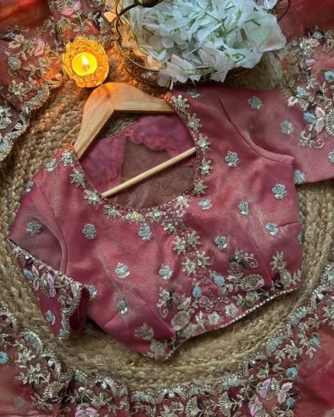 Durable Rose Pink Fendy Chiffon Saree with Cording Sequence Work Embroidery Kurtis 