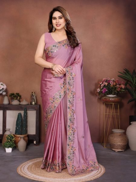 Durable Rose Pink Soft Silk Zari Embroidered Saree with Floral Border  Silk Sarees Wholesale
