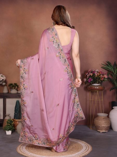 Durable Rose Pink Soft Silk Zari Embroidered Saree with Floral Border  Silk Sarees Wholesale