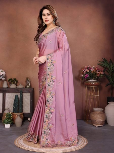 Durable Rose Pink Soft Silk Zari Embroidered Saree with Floral Border  Silk Sarees Wholesale