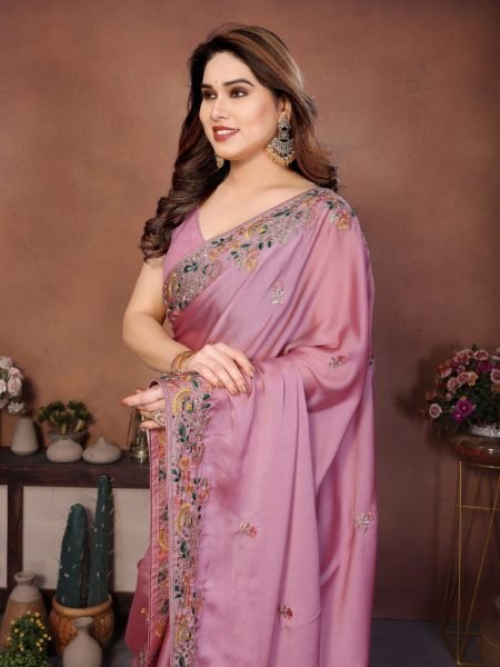 Durable Rose Pink Soft Silk Zari Embroidered Saree with Floral Border  Silk Sarees Wholesale