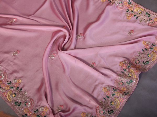 Durable Rose Pink Soft Silk Zari Embroidered Saree with Floral Border  Silk Sarees Wholesale