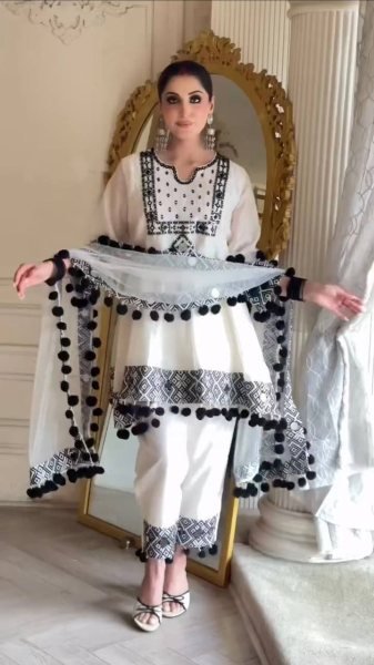 Durable White Roman Glass Silk Farshi Palazzo Suit with Organza Dupatta at Wholesale Rate Ready To Wear Collection